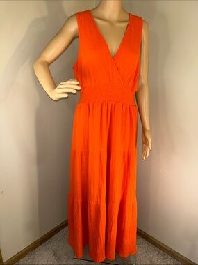 Boston Proper Bright Orange Sleeveless Surplice Maxi Dress